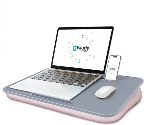 Escritorio regazo para laptop con cojín para cama, sofá o piso, se adapta a portátiles de hasta 17 pulgadas, ranura incorporada, parte superior de
