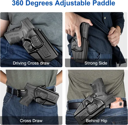 Vista 4 de Funda OWB compatible con Glock 43/43X (solo compatible con modelos estándar), no compatible con versiones MOS 43X o riel, clip de cinturón ajustable