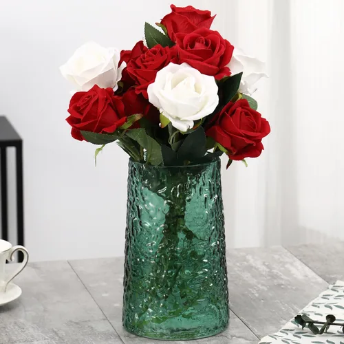 Vista 43 de Jarrón de vidrio acanalado, jarrones de flores para ramo, jarrones de vidrio transparente para flores, moderno jarrón acanalado para sala de estar