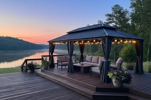 Vista 28 de PURPLE LEAF Glorieta de 6 x 8 pies con techo duro para parrilla de patio, refugio permanente de aluminio con toldo para barbacoa, con gancho