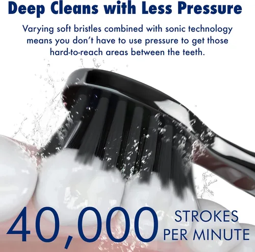 Vista 7 de Sonic-FX Cepillo de dientes eléctrico Solo con 10 cabezales de cepillo + 1 cerdas interdentales, de carbón, recargable, base