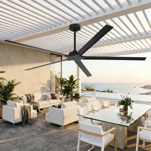 Ventiladores de techo industriales sin luces, ventiladores de techo impermeables de 72 pulgadas para exteriores con control remoto para patios, Negro