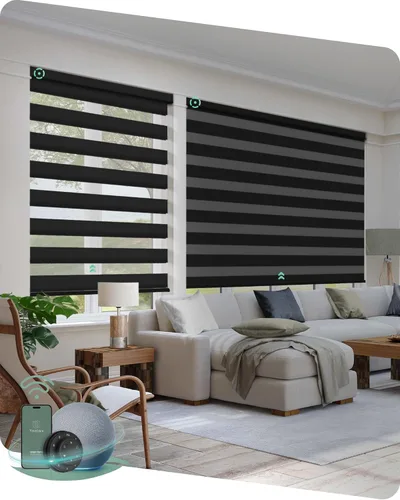 Vista 25 de Persianas de cebra motorizadas Yoolax, persianas de cebra con control remoto para ventanas interiores, persianas motorizadas con control remoto