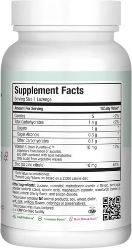 Vista 5 de Maxi-Health Pastillas de zinc – Citrato de zinc 10 mg – con vitamina C – Sabor a cereza – 60 masticables – Kosher