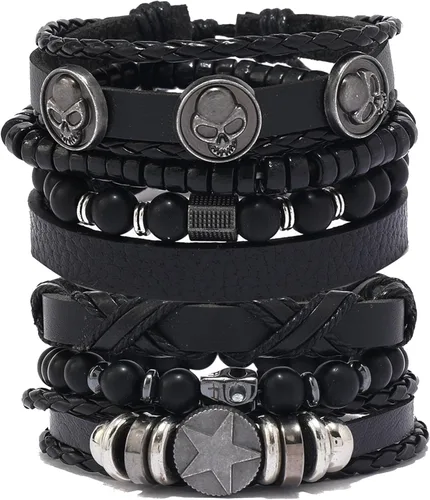 Vista 9 de Punk Leather Bracelet for Men Women Leather 8-10 PCS Braided Cuff Bracelet Multilayer Leather Bracelet