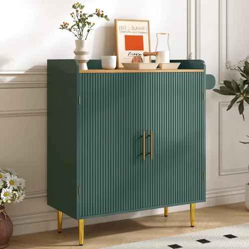 Vista 15 de LUMISOL Modern Coffee Bar Cabinet with Wine Rack and Hidden Drawer, Fluted Liquor Cabinet with Adjustable Shelves, Mini Fridge Sideboard with Glass