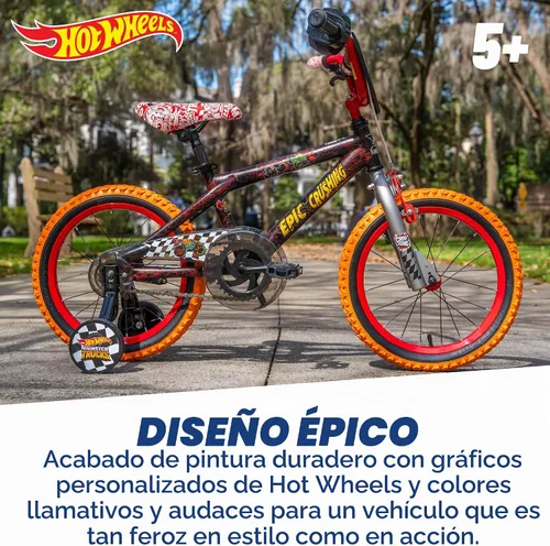 Vista 2 de Dynacraft Hot Wheels BMX Bike for Boys, 12-18 Inch Kids Bike, Ages 3-9, Rev Grip Handlebar Feature, Red & Black