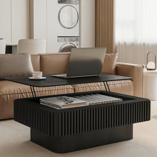 Vista 14 de Mesa de centro elevable de 39 pulgadas con almacenamiento oculto, mesa de elevación de mármol sintético para sala de estar, moderna mesa auxiliar