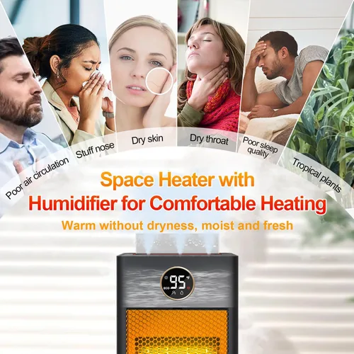 Vista 3 de Space Heater with Humidifier, 3-in-1 Space Heaters for Indoor Use with Motion Sensor/3D Flame Effect,1500W Portable Heater for Office/Bedroom/Garage