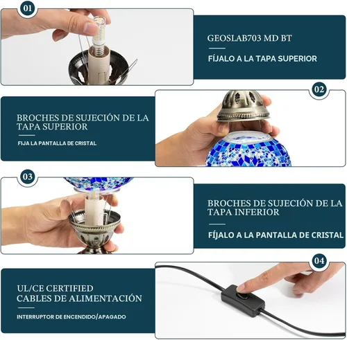 Vista 6 de Marrakech Lámpara de mesa marroquí turca con base de bronce, estilo Tiffany, vidrio de mosaico colorido hecho a mano, lámparas de noche de noche