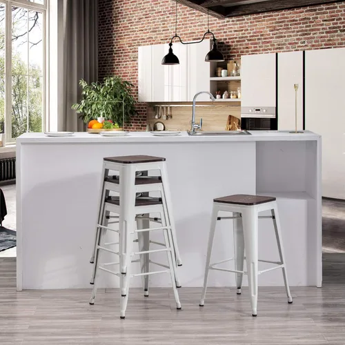 Vista 19 de Yongchuang Taburetes de bar de metal de 30 pulgadas, juego de 4 taburetes de bar apilables sin espalda, taburetes de altura de barra con parte