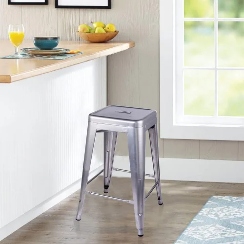 Vista 53 de GIA Taburete de mostrador sin respaldo de 24 pulgadas, cantidad de 4, bronce con asiento de madera clara