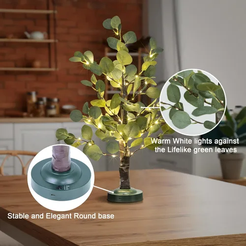 Vista 4 de Lightshare Árbol de eucalipto iluminado de 24 pulgadas con luz LED blanca cálida con luces para bodas, vacaciones, hogar, fiesta, decoración