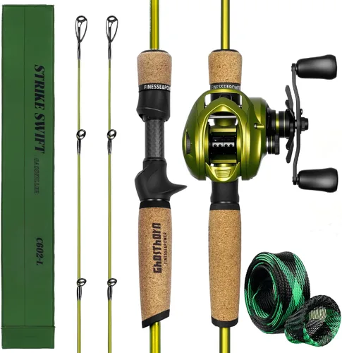 Vista 9 de Caña de pescar y carrete Combo de caña de pescar de doble punta Baitcasting Combo Ultra Light Caña de 2 piezas con mango de corcho natural para agua
