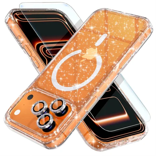 Vista 14 de Choiche Funda magnética para iPhone 15 Pro Max, funda transparente con purpurina brillante para mujer