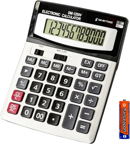 Calculadora de escritorio de 12 dígitos con pantalla LCD grande y botón sensible, energía solar dual y batería, función estándar para oficina YE1200