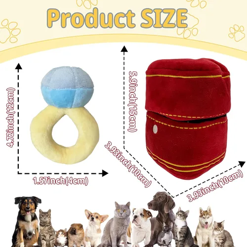 Vista 2 de Caja de anillo de felpa de compromiso de San Valentín para perros, juguetes de peluche divertidos para masticar chirriantes para suministros