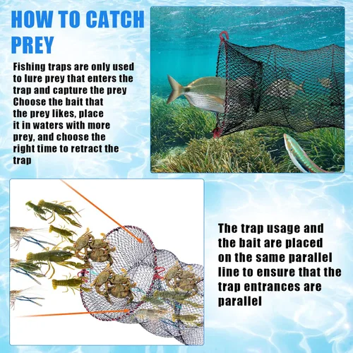 Vista 6 de Windyun Red de pesca de 3 piezas con plomada resistente, portátil, plegable, para langosta, cangrejo, trampa de pesca con mango telescópico largo