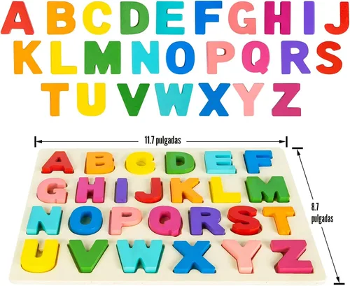 Vista 3 de Attmu Rompecabezas del alfabeto de madera para niños pequeños, rompecabezas de forma ABC, rompecabezas del alfabeto, juguetes educativos