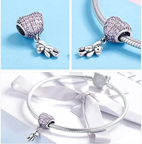 Vista 2 de RUKYF Dijes de cuentas para pulseras y collares de plata de ley, libélula y gato, taza de café, dijes de corazón para mujeres y niñas