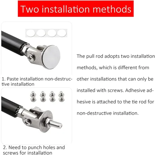 Vista 3 de 2PCS Divisor de Labio de Parachoques Delantero Barras de Amarre de Puntal Barra de Soporte Ajustable Compatible con la Mayoría de Vehículos 3''-8