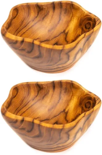 Rainforest Bowls Juego de 2 cuencos de madera de teca javanesa con estrella de 5 pulgadas de diámetro, perfectos para uso diario, aptos para calor y