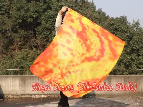 Vista 5 de Winged Sirenny Bandera de seda Poi con una varilla dura, 40 pulgadas rectangular giratoria de seda fluida para iglesia, adoración profética