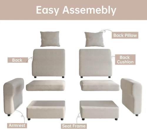 Vista 132 de Guyii Sofá modular de terciopelo, moderno sofá de 4 plazas de gran tamaño con 3 almohadas y reposapiés de almacenamiento, sofá convertible de 115.74