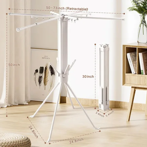 Vista 2 de Estante de secado de ropa de cuatro patas, estante de secado de ropa plegable y plegable, estante de secado de ropa con clips para calcetines y 4
