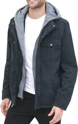 Vista 4 de Levis Chaqueta estilo militar con capucha de algodón lavado para hombre