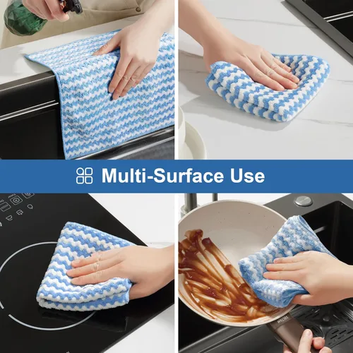 Vista 7 de JOYMOOP Paños de limpieza de microfibra, paquete de 18, 10 x 10 pulgadas, color azul, reutilizables, sin pelusas, súper absorbentes, para limpieza