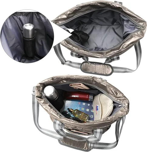 Vista 5 de Bolsa de mano acolchada para mujer, bolsa de hombro acolchada con compartimento para laptop, bolsa de viaje acolchada con manga de carretilla