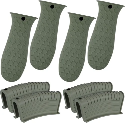 Vista 16 de Patelai Juego de 8 piezas de soportes para ollas de silicona, cubierta para mango de hierro fundido, resistente al calor, soportes para mango