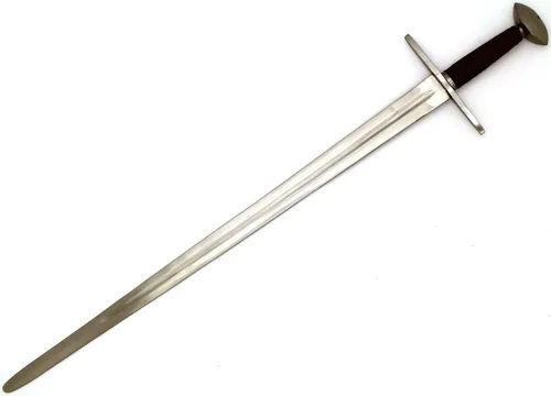 Vista 3 de Medieval Warrior Espada real larga Norman de acero templado del siglo XIII con vaina de cuero