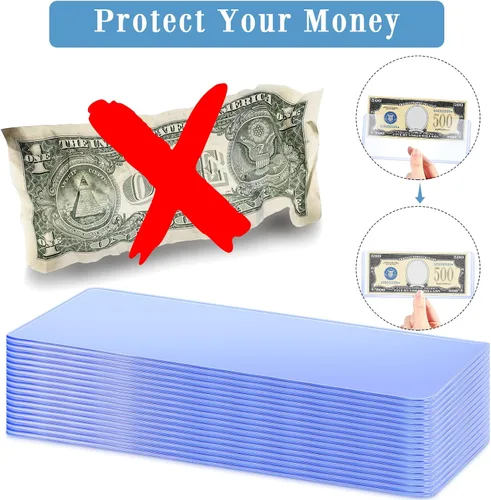 Vista 3 de Sepamoon 30 fundas para billetes de dólar, 6.9 x 2.95 pulgadas, fundas de plástico duro transparente para billetes, impermeables, soporte