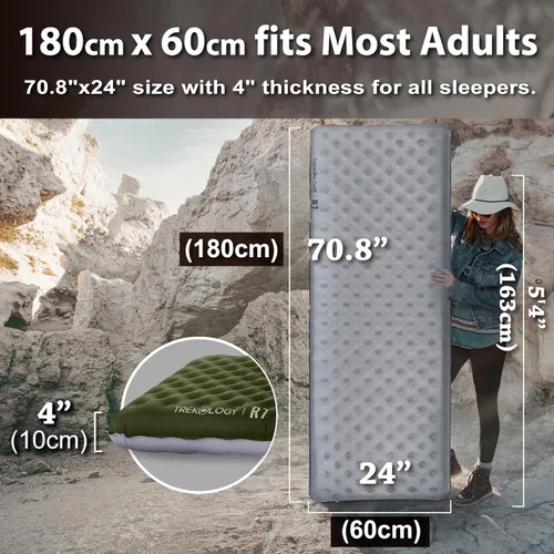 Vista 3 de TREKOLOGY Colchoneta para Dormir para Campamento– Ultraligera, Colchoneta de Campamento de 4" de Grosor con Valor R de 7.2 para Todas