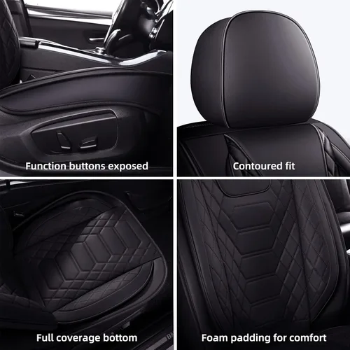 Vista 6 de FREESOO Fundas de asiento delantero de automóvil, 2 unidades, protector de cuero para asiento del conductor, compatible con bolsa de aire, ajuste