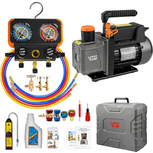 Vista 11 de VTG VOGTEN 4.5 CFM Bomba de vacío y juego de medidor de aire acondicionado, para sistemas Mini Split/HVAC/Auto, kit de manómetro de colector