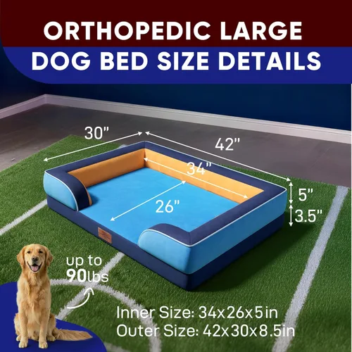Vista 395 de Comfort Expression Cama ortopédica para perros extra grandes de 45 x 35 pulgadas, cama para mascotas XL de espuma tipo caja de huevos impermeable