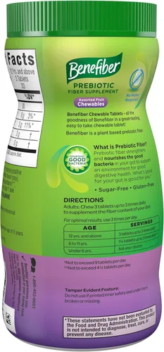 Vista 13 de Benefiber Tabletas masticables de suplemento de fibra prebiótica para la salud digestiva, sabores surtidos de frutas, 100