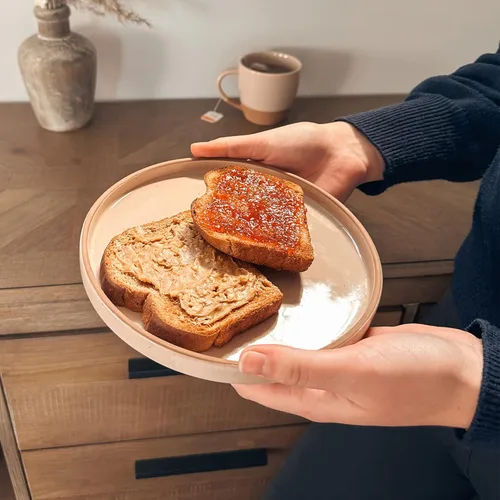 Vista 5 de MORA Juego de 6 Platos Planos de Cerámica de 8 pulgadas - El Plato para Postre, Ensalada, Aperitivo, Almuerzo Pequeño, etc. Apto para Microondas