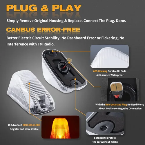 Vista 2 de POPMOTORZ 5PCS Luces Marcadoras LED para Techo de Cabina 18 LED Ámbar Luces de Liberación del Techo Superior Lámparas de Cabina Para Dodge RAM