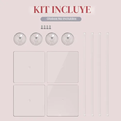 Vista 3 de YALLOVE Kit de soporte para globos de mesa de acrílico transparente, paquete de 4 soportes para palos de globos de 15.75 pulgadas con base