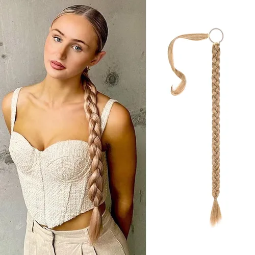 Vista 22 de SEIKEA Extensión de cola de caballo de trenza larga mejorada con lazo elástico, lacio, elegante extensiones de cabello trenzado envolvente