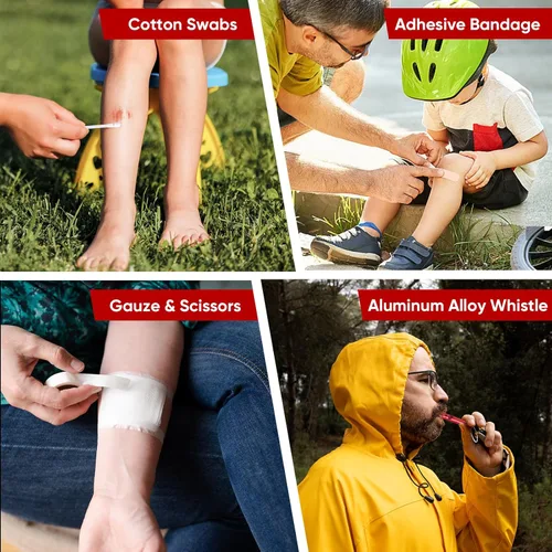 Vista 6 de PTEROMY Kit de primeros auxilios mini de 100 piezas, kits de emergencia portátiles pequeños y compactos para coche, viaje, hogar, camping, al aire