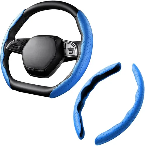 Vista 24 de LoyaForba Funda universal para volante de automóvil, protector universal de cuero segmentado de 15 pulgadas, antideslizante y suave, transpirable