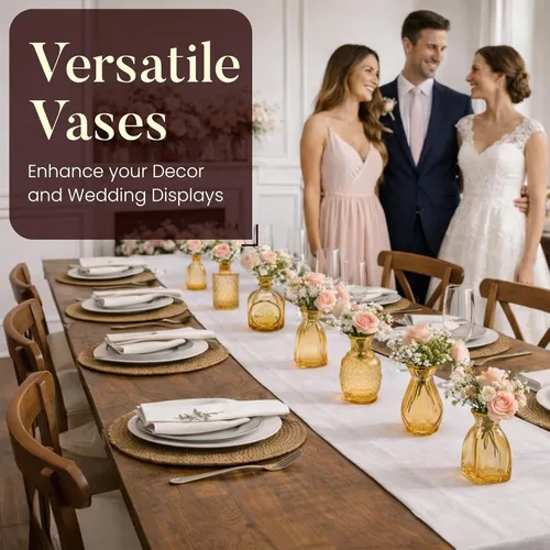 Vista 3 de 12 jarrones de champán de alta calidad con bordes dorados, pequeños jarrones a granel para decoración de mesa y boda, mini jarrones para flores