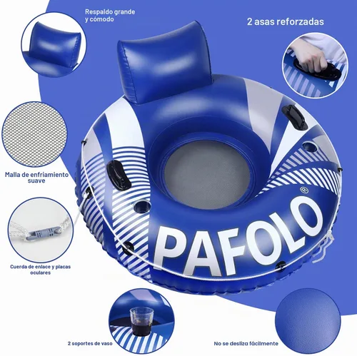 Vista 7 de Flotadores de piscina para adultos, tubos de río resistentes de 53 pulgadas y 450 libras para flotar con cuerda de agarre para reposacabezas, 2 Azul