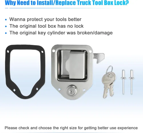 Vista 6 de X AUTOHAUX Pestillo de caja de herramientas para camión con 2 llaves de acero inoxidable para caja de herramientas de repuesto para caja