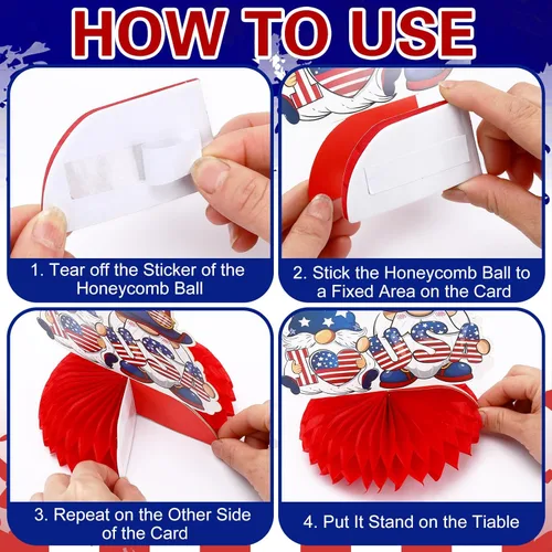 Vista 4 de JULMELON 8 piezas de decoración de mesa del 4 de julio, centros de mesa 3D de doble cara del 4 de julio para mesas, decoración patriótica